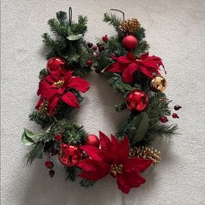 66” Christmas Holiday Garland with Poinsettias, Bulbs, Pinecones & Cranberries